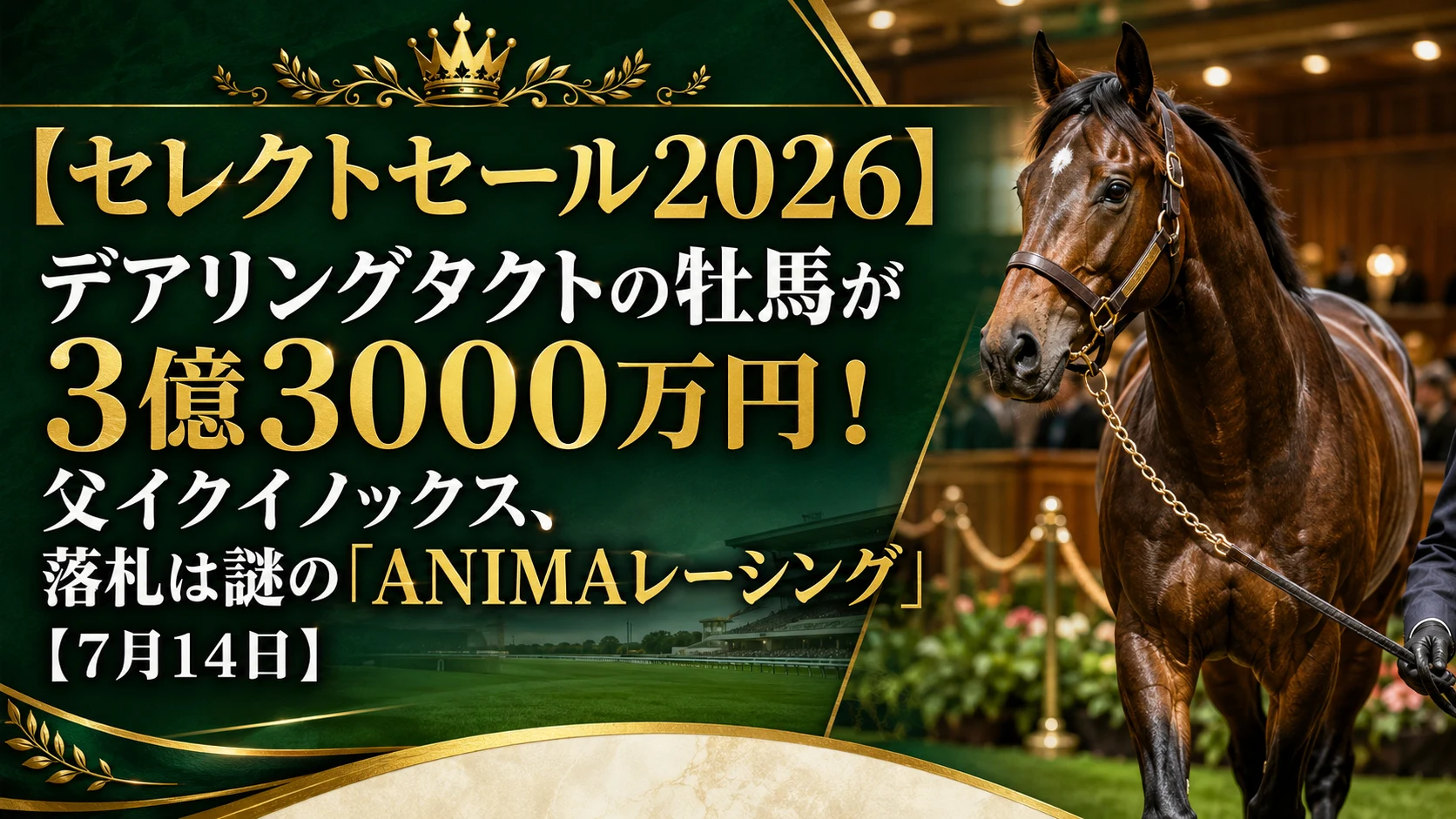 【セレクトセール2026】デアリングタクトの牡馬が3億3000万円！父イクイノックス、落札は謎の「ANIMAレーシング」【7月14日】