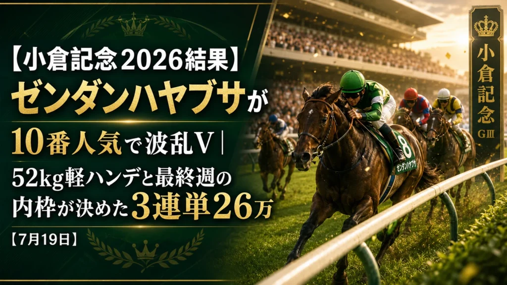 【小倉記念2026結果】ゼンダンハヤブサが10番人気で波乱V｜52kg軽ハンデと最終週の内枠が決めた3連単26万【7月19日】